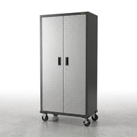 Premier Series Pre-Assembled Steel Freestanding Garage Cabinet in Silver with Casters (30 In. W X 65 In. H X 18 In. D) — Studio Shot
