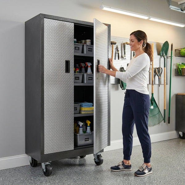 Steel Garage Cabinet Built for Ultimate Organization, Locking Security, Heavy-Duty Casters, Pre-Assembled